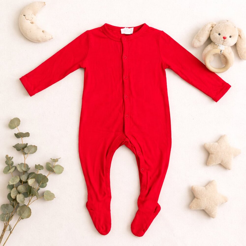 Kyte Baby Bamboo Snap Footie – Cardinal Red (3–6 Months)